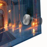 Mid-century modernist large abstract wall art with arch designs in neutral tones on acrylic glass.