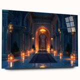 Large abstract wall art on acrylic glass, featuring geometric arches in muted beige tones.