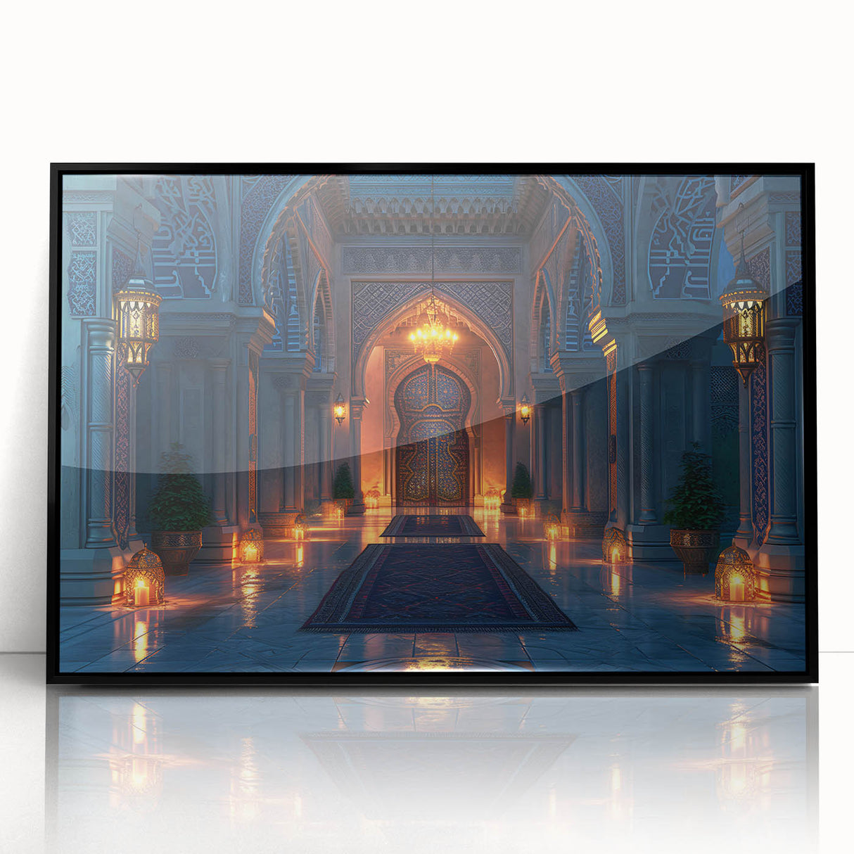 Large abstract wall art featuring geometric arches in black and white, acrylic print in a black frame.