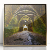 Mid-century modernist art featuring arches in gold and white tones on a framed acrylic, suitable for nursery wall decor.