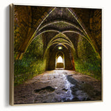 Vintage poster art of architectural arches in silver and gold on a framed canvas, ideal for living room decor.