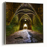 Framed canvas depicting a vintage poster of architectural arches in black, ideal for bedroom wall art.