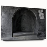 Acrylic glass print of large abstract arches in neutral tones, suitable for bedroom or dining room decor.