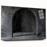 Large abstract wall art on acrylic glass featuring geometric arch designs in neutral tones.