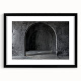 Extra large abstract art print featuring colorful textured arches on a black framed canvas, ideal for living room decor.