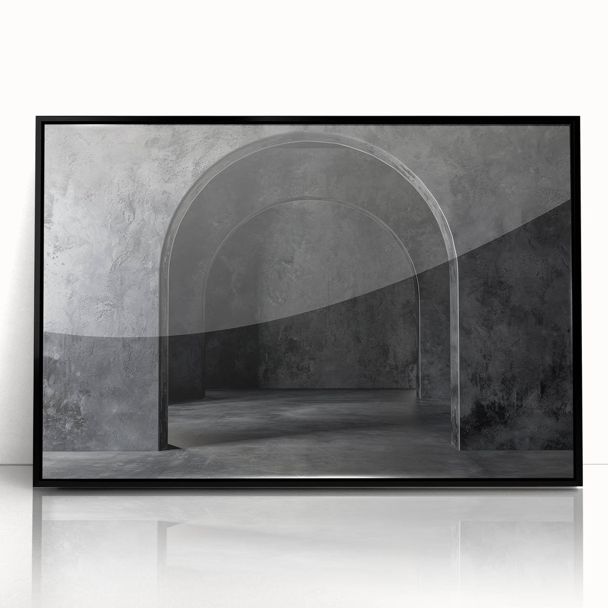 Large abstract wall art featuring geometric arches in black and white, framed acrylic print, ideal for modern art wall decor.