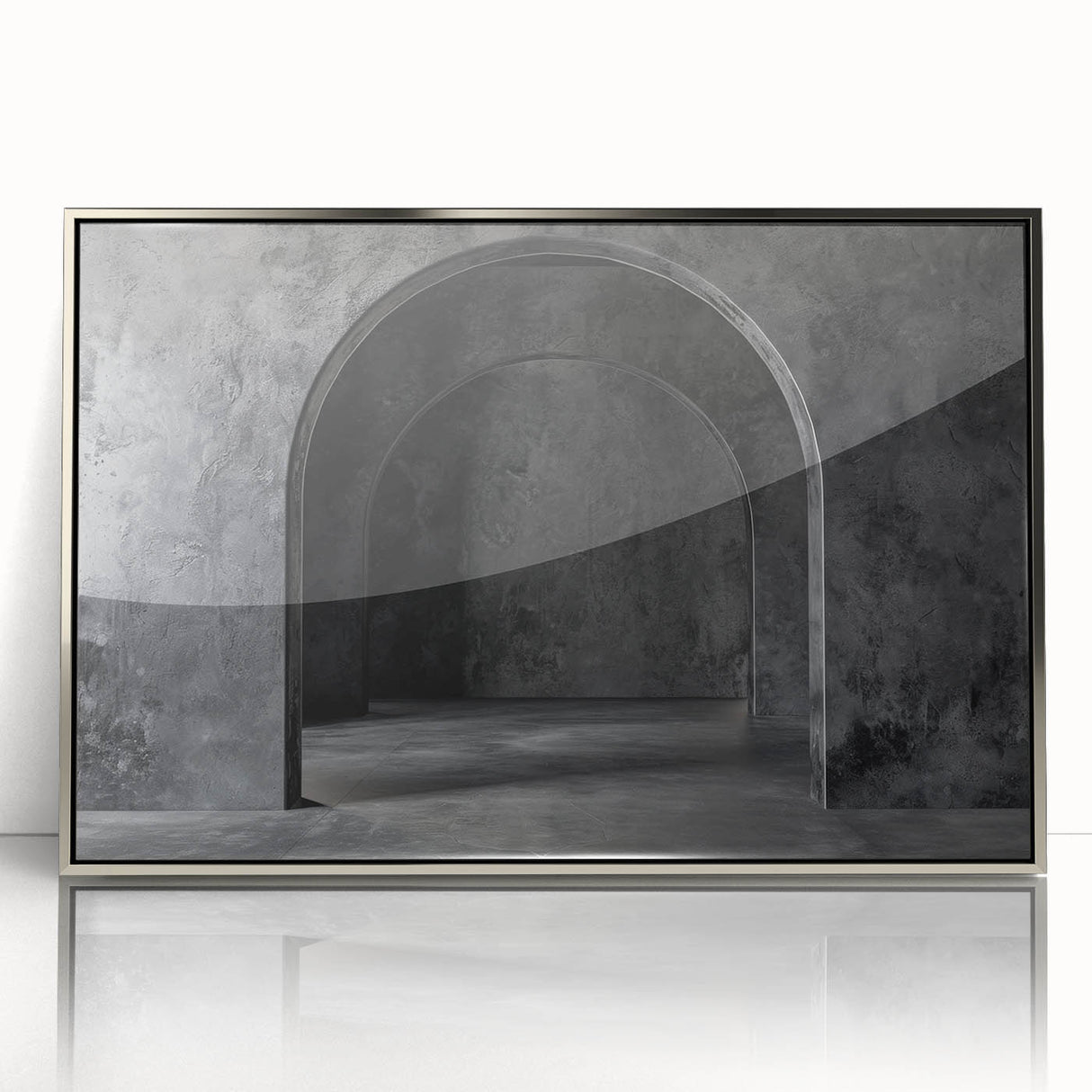 Art deco poster featuring silver arches in a geometric pattern on acrylic, ideal for modern nursery wall art.