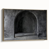 Vintage poster art depicting colorful arches on a black background, printed on a large framed canvas.
