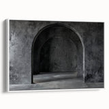Framed canvas of a vintage-style landscape painting featuring colorful arches and black accents, ideal for office decor.