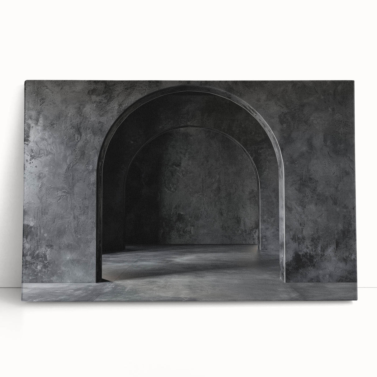 Large black and white photo of architectural arches on stretched canvas, suitable for kitchen wall art.