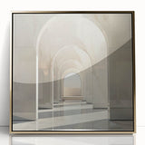 Mid-century modernist arch design in gold and white acrylic print, suitable for modern art wall decor or nursery.