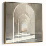Vintage poster art featuring silver and gold arches on a black background, framed canvas, suitable for living room decor.