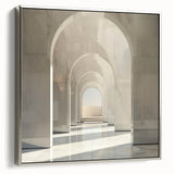 Framed canvas featuring a vintage poster of black arches in a landscape, ideal for bedroom wall decor.