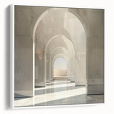 Framed canvas of a vintage-style landscape painting featuring colorful arches on a black background, ideal for office decor.