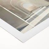 Art deco poster featuring symmetrical arches in monochrome shades on rolled canvas, suitable for dining room wall art.