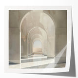 Arched doorways in a minimalist black and white print on rolled canvas, suitable for dining room or large bathroom wall art.