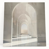 Large black and white photo of architectural arches on stretched canvas, ideal for kitchen wall art.
