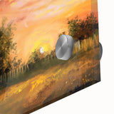 Mid-century modernist large abstract wall art with bold arch designs in orange and brown tones on acrylic glass.