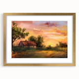 Abstract art print featuring geometric arches in gold and white tones on a framed canvas.