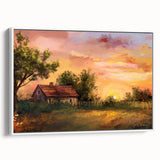 Framed canvas featuring a vintage poster of colorful landscape art with black arches, ideal for living room decor.