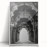 Mid-century modernist arch design in black and white, framed acrylic print, suitable for modern art wall decor.