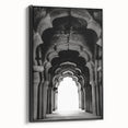Black and white wall art featuring vintage poster art of architectural arches on framed canvas, suitable for bedroom decor.