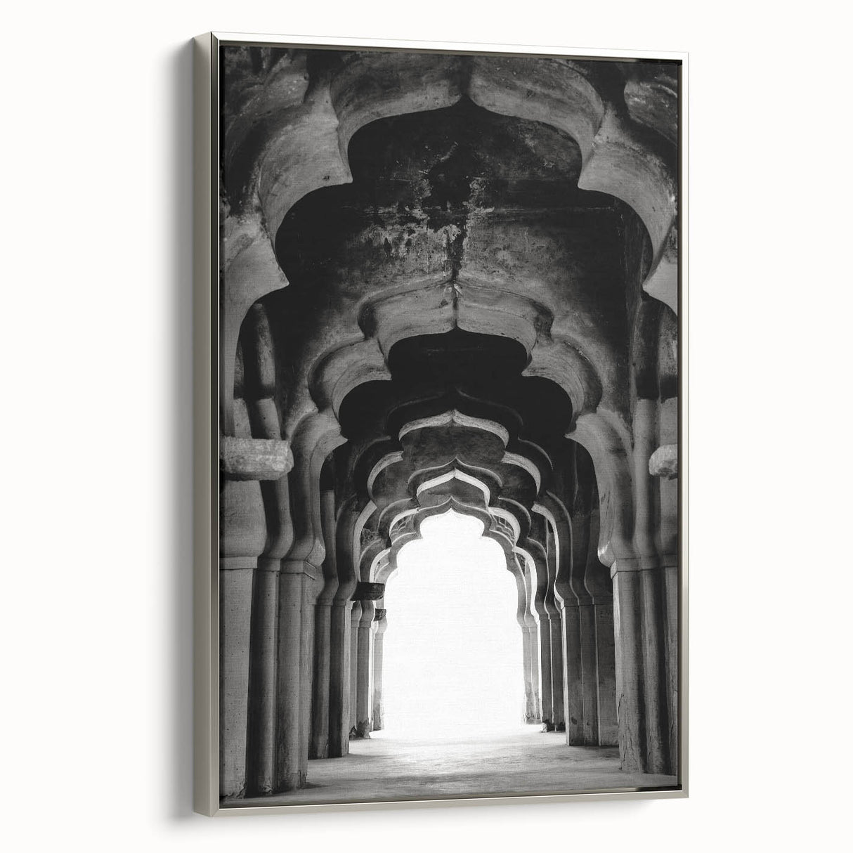 Framed canvas featuring a landscape art painting of colorful, vintage-style arches.