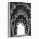 Vintage poster art featuring colorful arches in a minimalist style on a large framed canvas, ideal for living room decor.