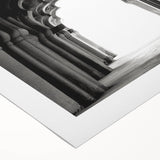 Art deco poster featuring symmetrical arch designs in muted beige and cream tones on rolled canvas.