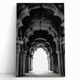 Black and white photo of architectural arches on a large stretched canvas, suitable for kitchen wall art.