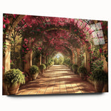 Large abstract wall art featuring curved architectural forms in muted beige and white.