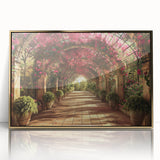 Mid-century modernist arch design in gold tones on framed acrylic, ideal for nursery wall art.