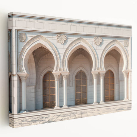 Arched architecture design on a large stretched canvas in monochrome tones, suitable for kitchen wall art.