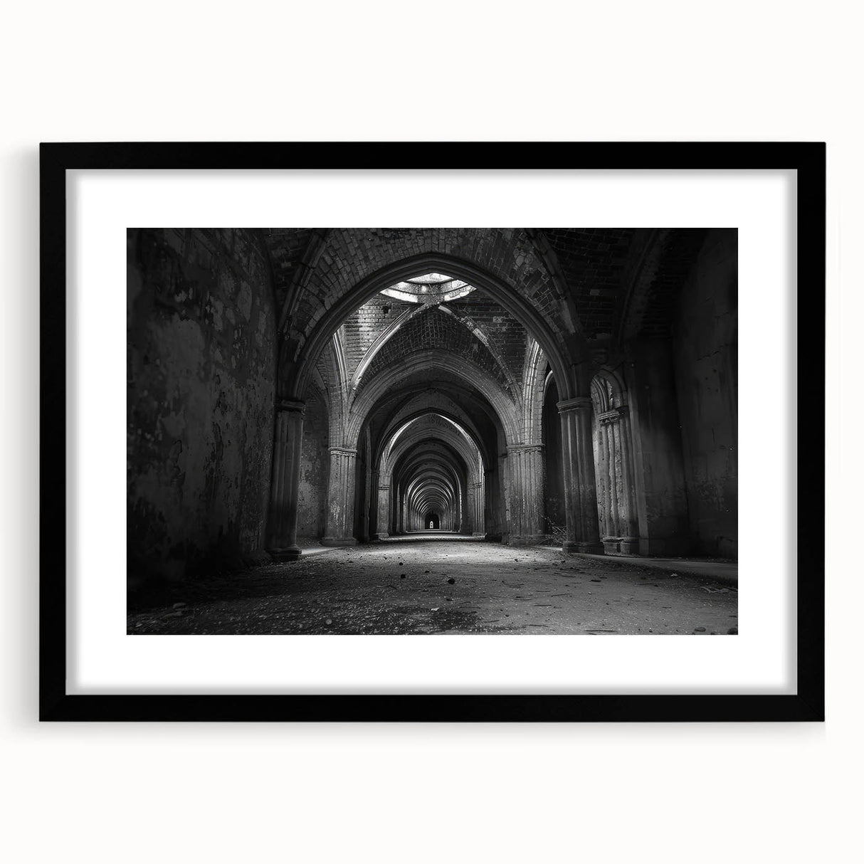 Extra large abstract art print featuring colorful, textured arch designs on a black framed canvas.