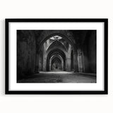 Extra large abstract art print featuring colorful, textured arch designs on a black framed canvas.