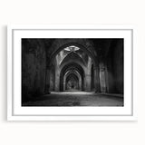 Extra large abstract art print featuring textured arch designs in neutral tones, framed in white.