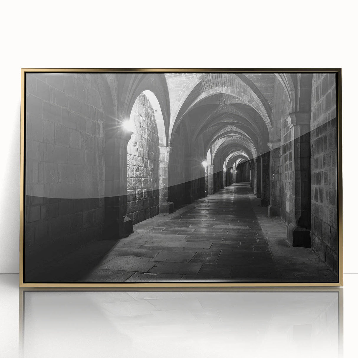 Mid-century modernist art featuring symmetrical gold arches on acrylic, ideal for modern art wall decor.