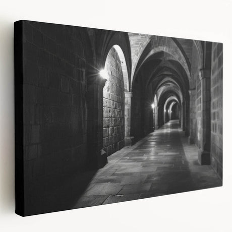 Architectural arch design in neutral tones on a large stretched canvas, suitable for kitchen wall art.