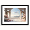Abstract art print featuring colorful, textured arches on a large canvas, ideal for living room decor.