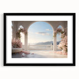 Abstract art print featuring colorful, textured arches on a large canvas, ideal for living room decor.