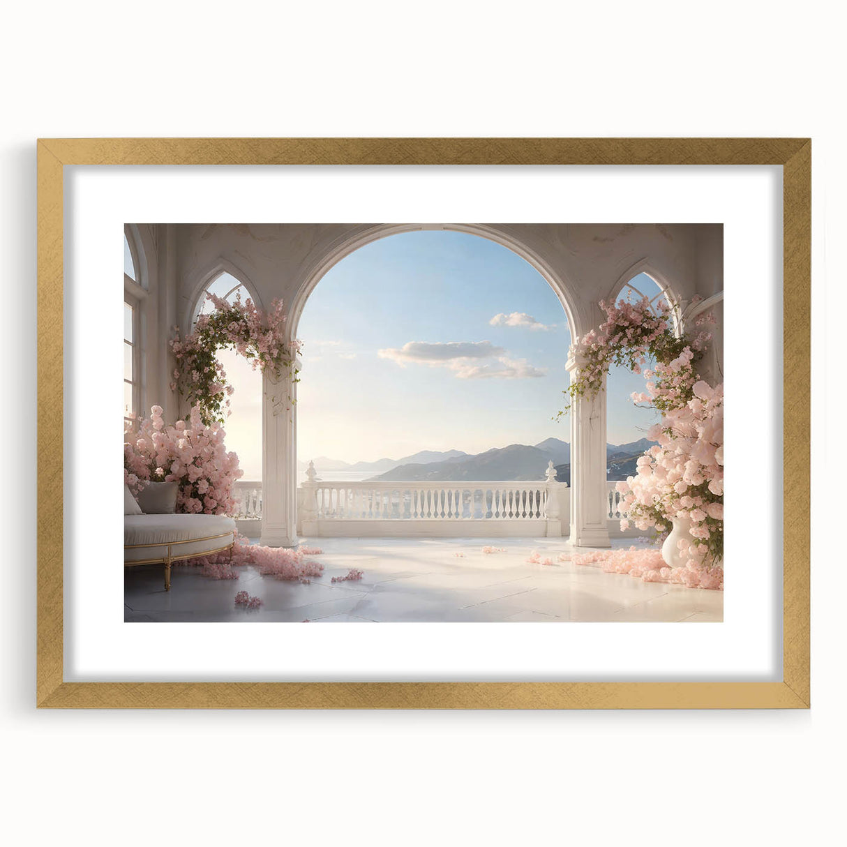Textured art print featuring abstract arch designs in muted earth tones on a framed canvas, suitable for bedroom decor.