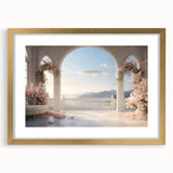 Textured art print featuring abstract arch designs in muted earth tones on a framed canvas, suitable for bedroom decor.