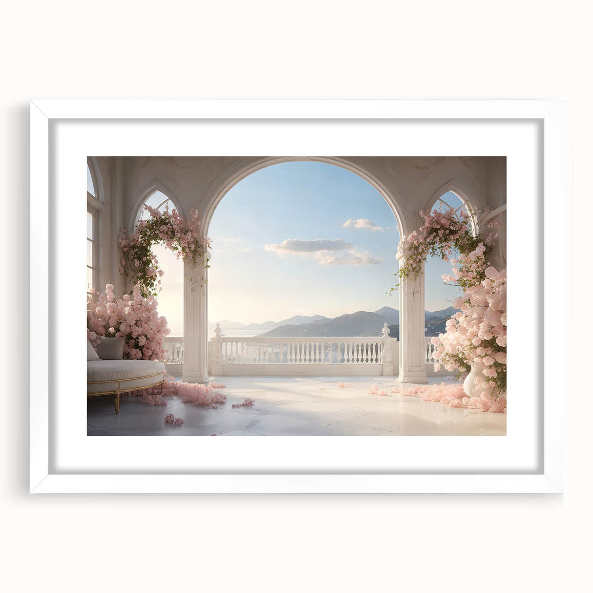 Extra large abstract art print featuring textured arch designs in neutral tones, framed with a white mat.