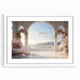 Extra large abstract art print featuring textured arch designs in neutral tones, framed with a white mat.