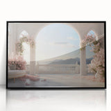 Large abstract wall art featuring mid-century modernist arch designs in black and white, framed acrylic.