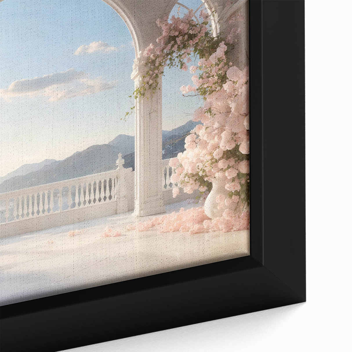 Extra large framed canvas featuring a black textured design of colorful arches, ideal for living room decor.