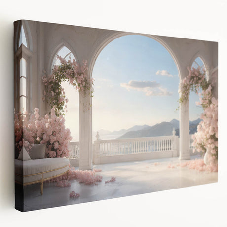 Architectural arch design on large stretched canvas with a grayscale palette, suitable for kitchen wall art.