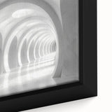 Extra large framed canvas featuring a black architectural design with colorful, textured art on arches.