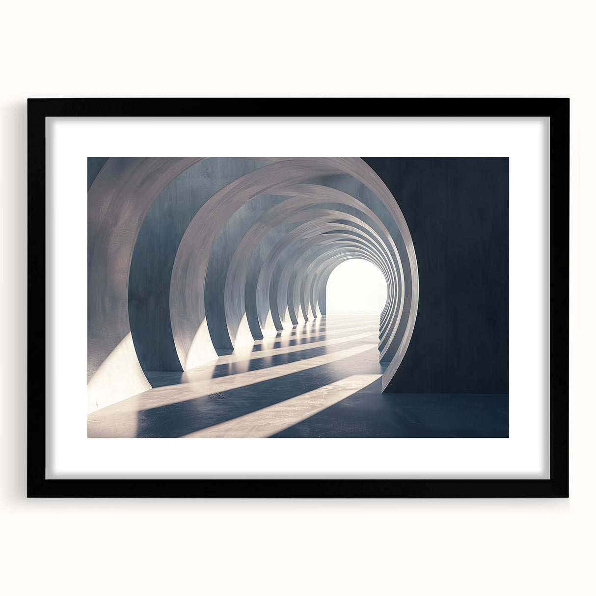 Extra large abstract art print featuring colorful, textured arches on a black framed canvas, ideal for living room decor.