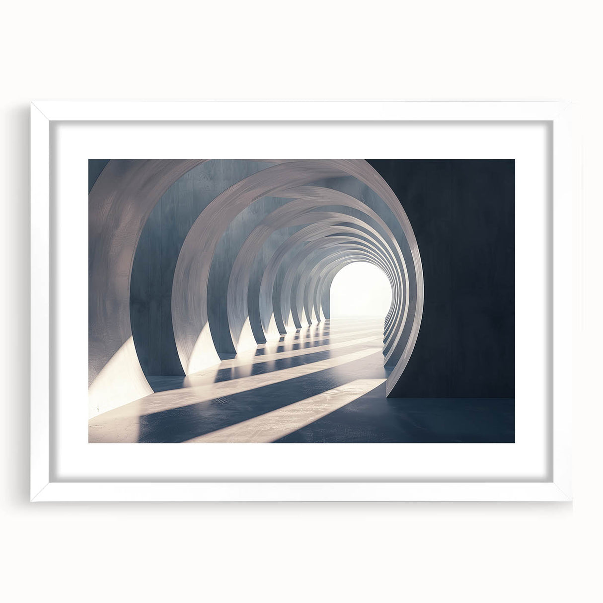 Extra large abstract art print featuring textured arch designs in neutral tones, framed with a white mat.